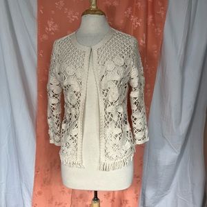 Monsoon crochet cardigan sweater open front size 10